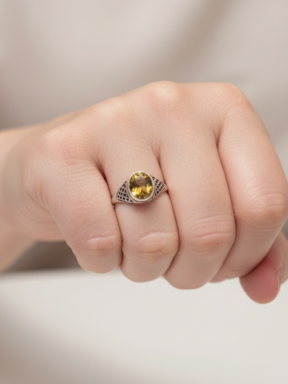 Amber and silver ring size 8